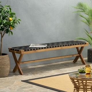 Roomfitters Outdoor Bench with Handcrafted Rope Weave Seat, X-Cross Frame Design, Durable and Stylish Seating, Black Woven