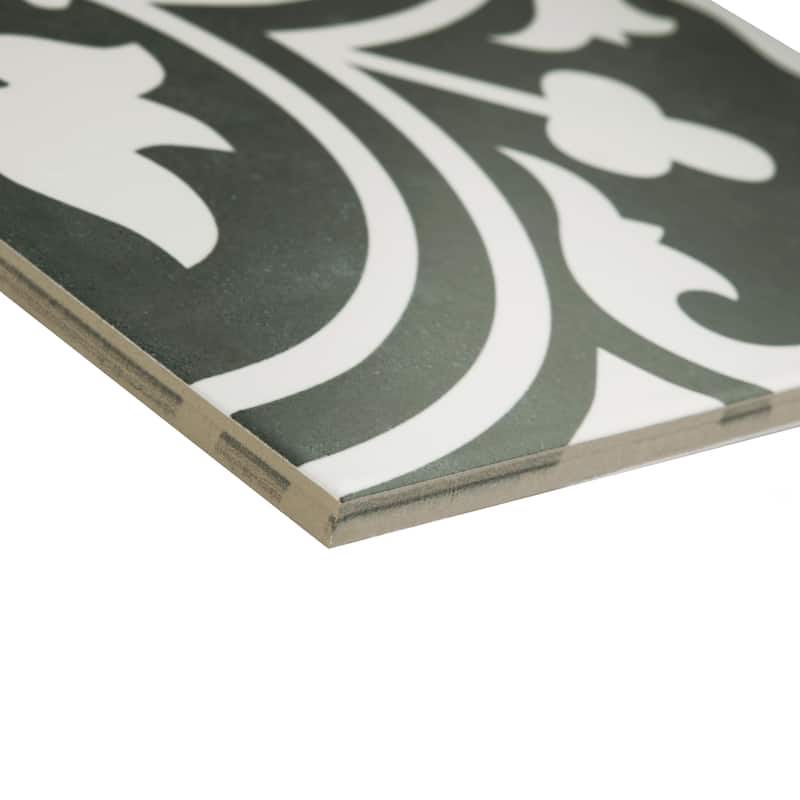 Merola Tile Arte Black Encaustic 9.75" x 9.75" Porcelain Floor and Wall Tile