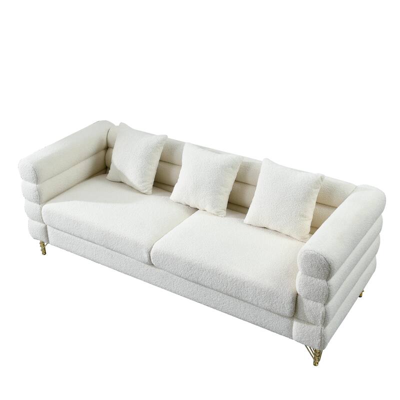 Roomfitters 81" 3 Seater Sectional Sofa, Modern Boucle Upholstered Couch with Gold Legs and 3 Pillows for Living Room