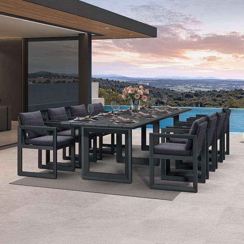 PURPLE LEAF Caesar Outdoor Dining Set Aluminum Luxury Patio Furniture with Olifen Removable Thick Cushion and Pillow-Grey - N/A - 9-Piece（330）