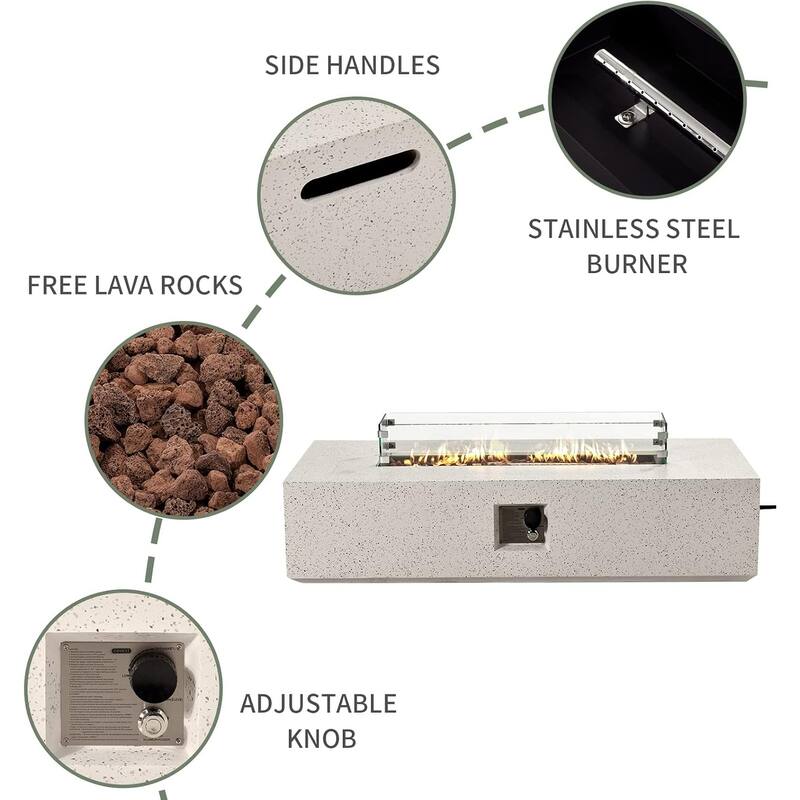 COSIEST 56'' Outdoor Propane Rectangle Fire Pit with Tank,Wind Glass