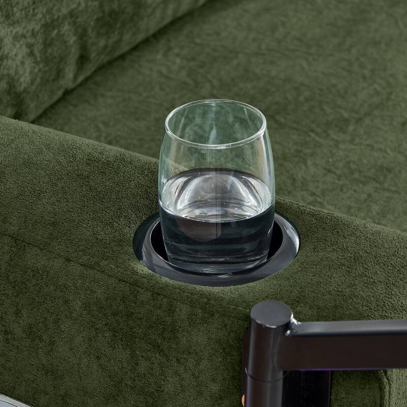 Roomfitters Modern Chenille Pull-Out Bed Sofa with Retractable Table, LED Lighting, USB Ports and Cup Holders