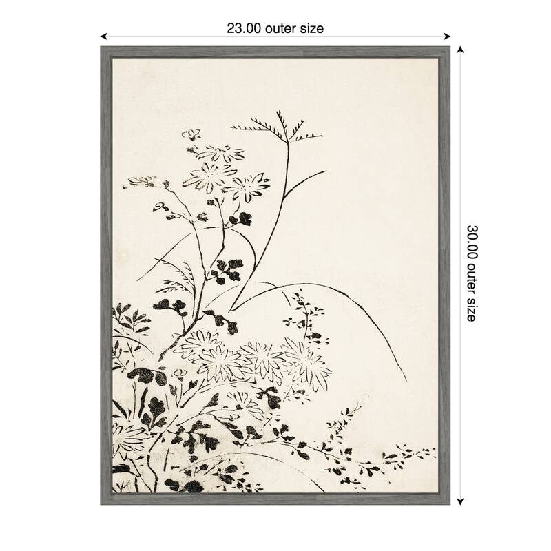 Autumn Flowers and Grasses (1762) by Miyazaki Yuzen (23 x 30 in.), Framed Canvas Wall Art Print