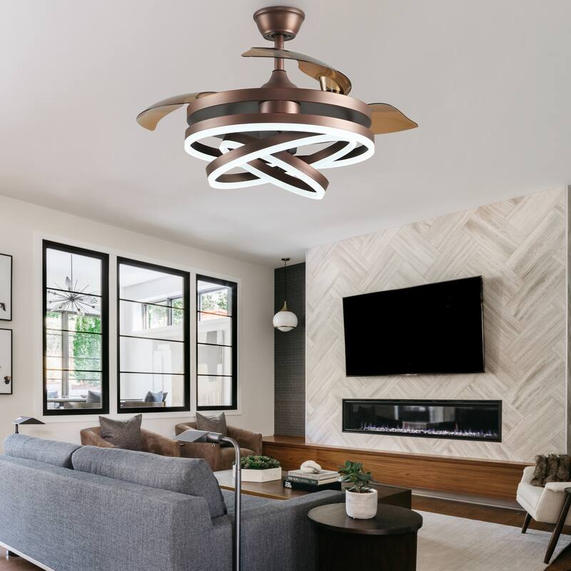 Bella Depot 42" Modern Retractable DIY Shape Ceiling Fan with Remote, 6-Speed Reversible Ceiling Fan with LED Light