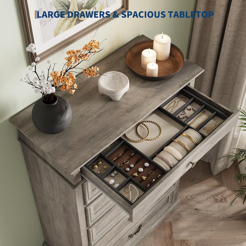 7 Drawers Dresser for Bedroom, Farmhouse 50" Tall Wood Chest of Drawers with Rustic Handle
