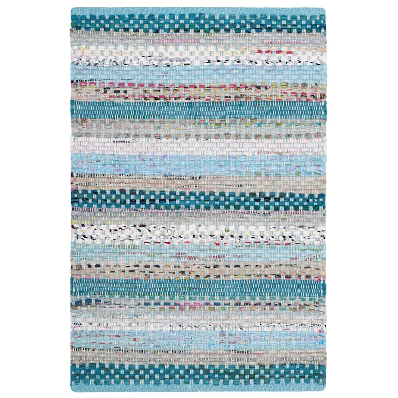 SAFAVIEH Handmade Flatweave Montauk Alketa Casual Cotton Rug - 2'6" x 4' - Aqua/Multi