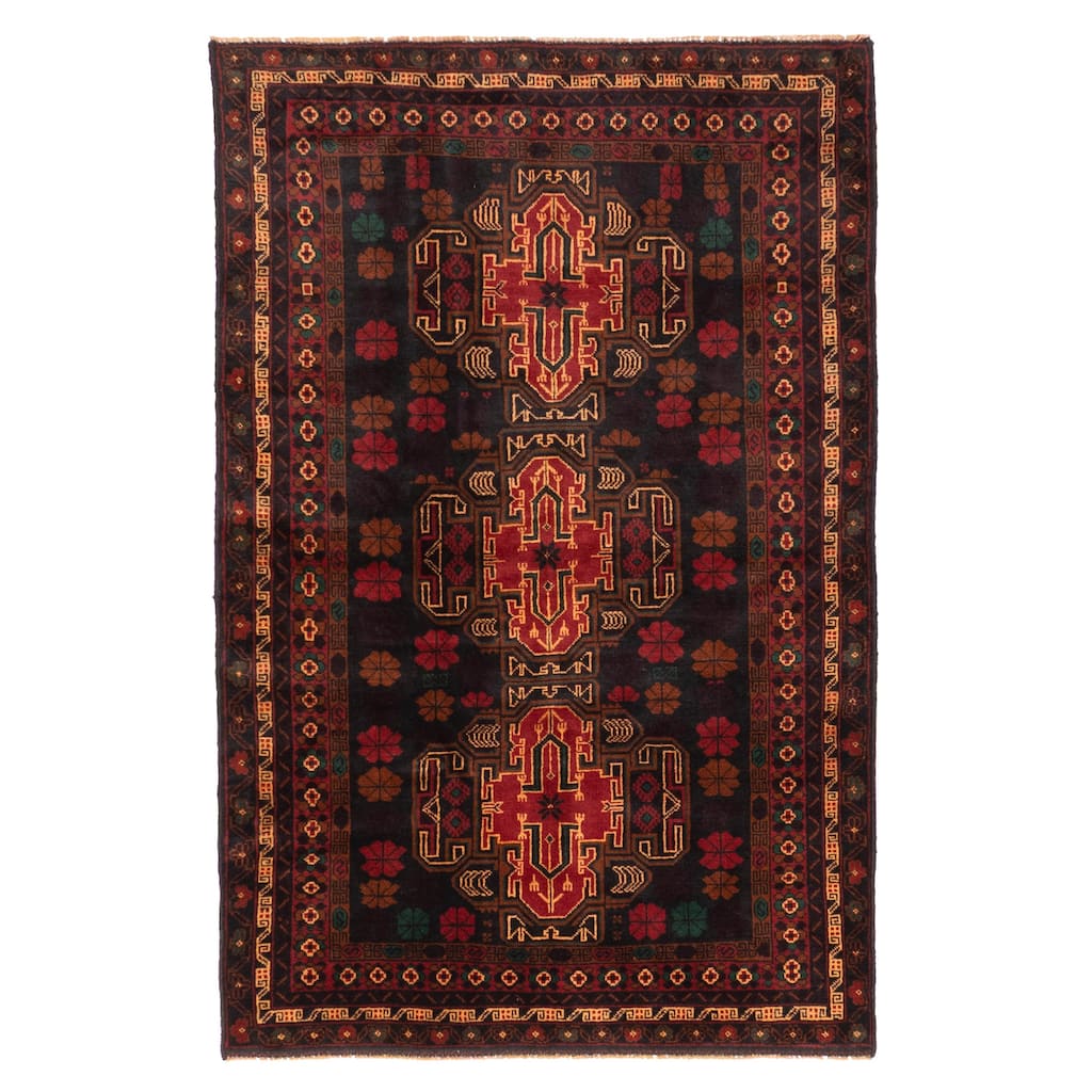 ECARPETGALLERY Hand-knotted Teimani Black, Red Wool Rug - 3'10 x 6'3
