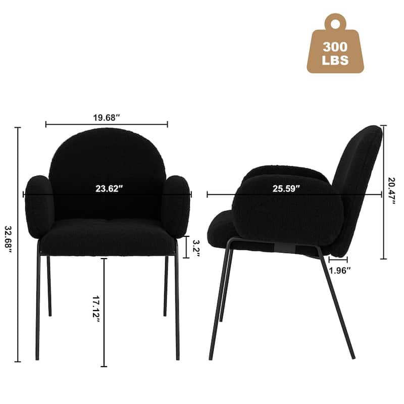 Modern Upholstered Boucle Dining Chair with Armrests