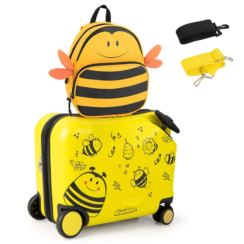 2PC Kids Ride-on Luggage Set 18'' Carry-on Suitcase & Backpack - Yellow