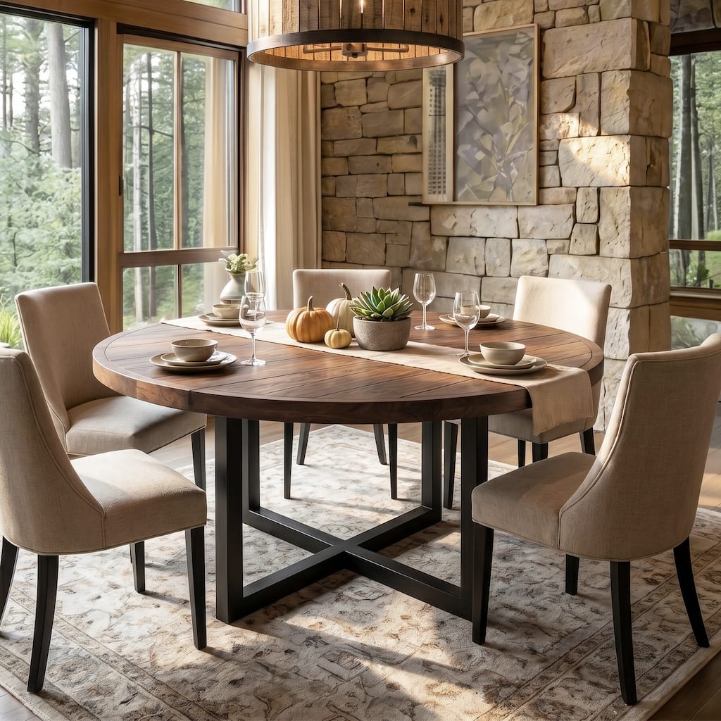 Solid Wood Round Dining Table for 4-6, 47" Kitchen Table for Dinner Room - 47.25"D x 47.25"W x 28.7"H