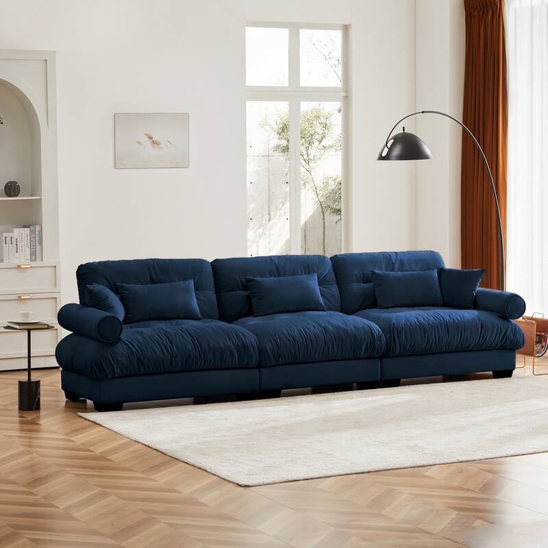 GDFStudio - Velvet 3-Seater 130" Cloud Sofa Couch with Bolstered Armrests