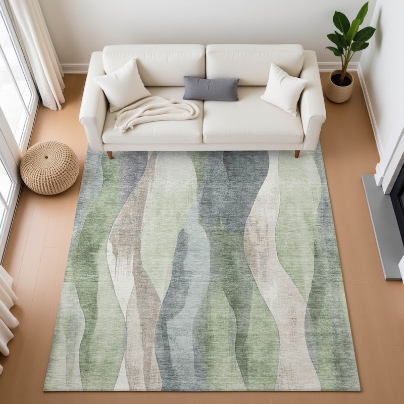 Premium Washable Super Soft Modern Stripe Mayfield Rug - Fern - 9' x 12'