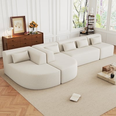 Free Combination Upholstered Sectional Sofa, Sofa Set with Curved Chaise Lounge, Large Floor Couch with Pillows