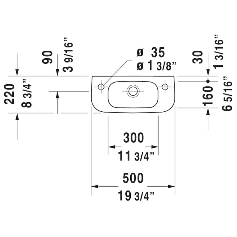 Duravit D-Code 19-5/8" Specialty Ceramic Wall Mounted Bathroom Sink