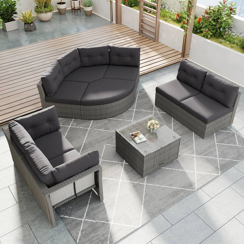 Outdoor 9-Piece Sectional Sofa Set with Coffee Table