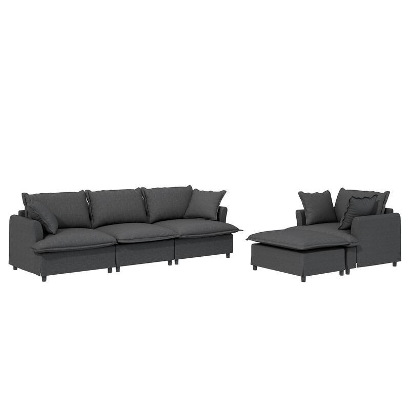 3-Piece Chenille Modular 5-Seat Sectional Set with Ottoman & Spring Cushions