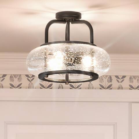 Luxury Utilitarian Ceiling Light, 12"H x 16"W, with Coastal Style, Black Bronze, by Urban Ambiance