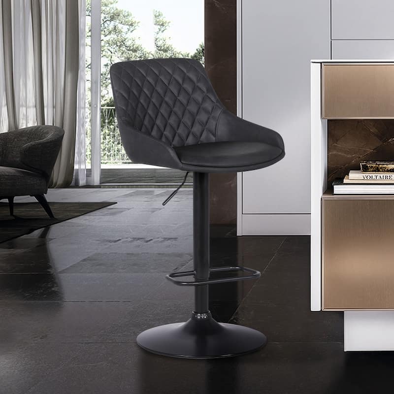Grey Faux Leather and Black Metal Back Tufted Adjustable Bar Stool - 43.5" x 20.5" x 20.5"
