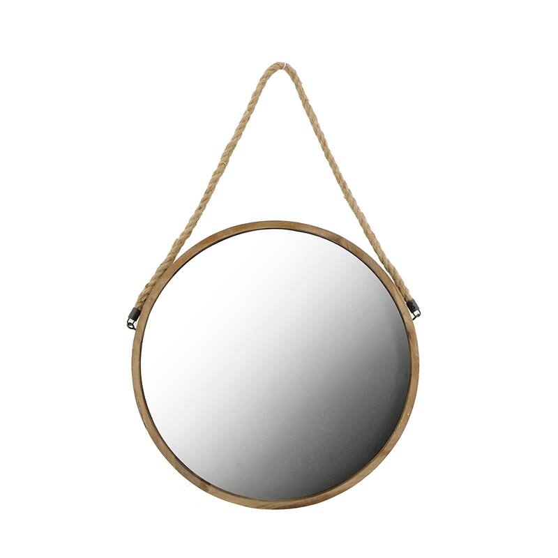 Contemporary Industrial Circle Wall Decor Mirror with Rope Strap