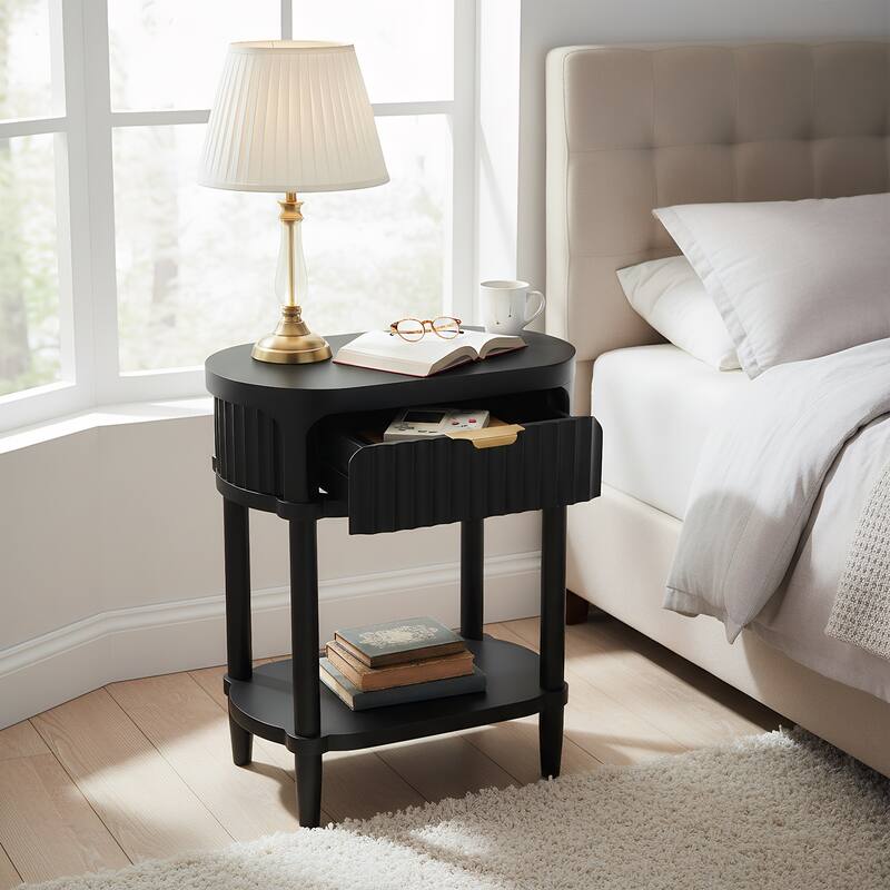 NightStand with Drawer - Modern Bedside Table with Open Shelf