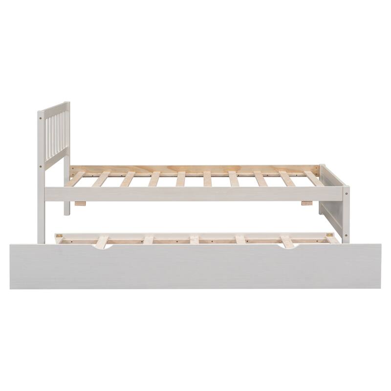 Twin Rubber Wood Platform Bed with Slatted Headboard