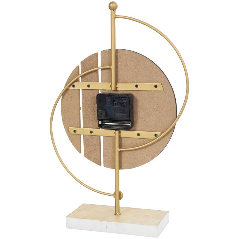 Wooden Geometric Two-Toned Decorative Clock with Wood Accents and Gold Semicircle Frame - Black - CosmoLiving by Cosmopolitan
