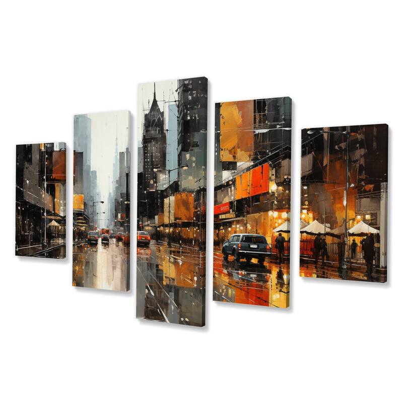 Designart "Cityscape Collage V" Abstract Collages Multipanel Wall Decor set