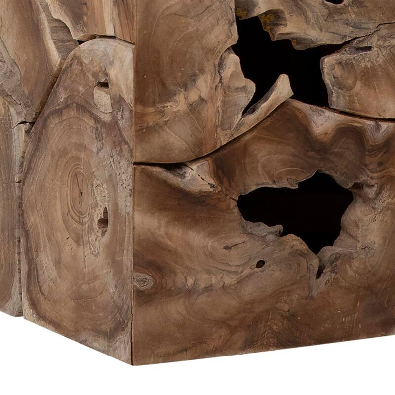 Scarlett Square Root Block Style End Table, Natural Finished Teak