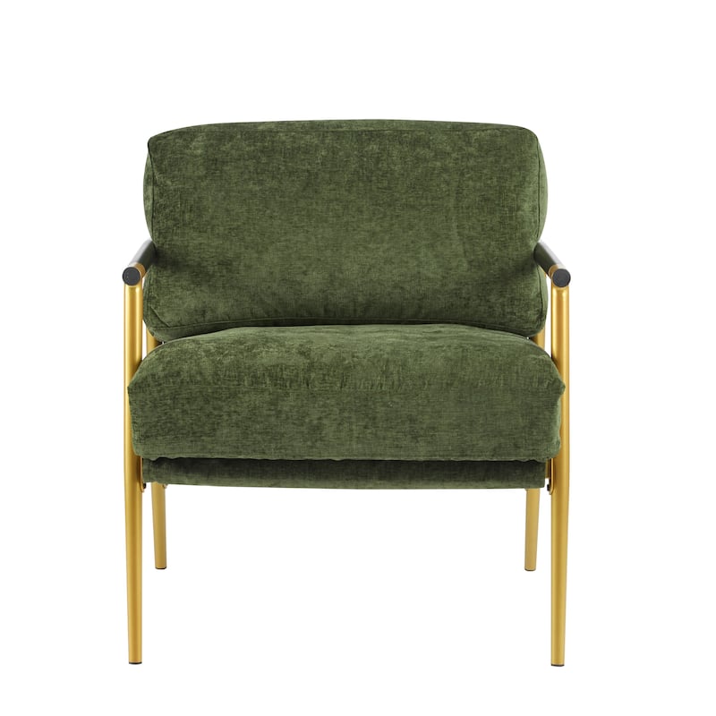 27.56" Modern Accent Chair with Plush Cushions, Minimalist Metal Frame, and Wooden Armrest Design