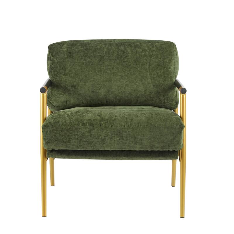 Accent Chair with Metal Frame & Wooden Armrests