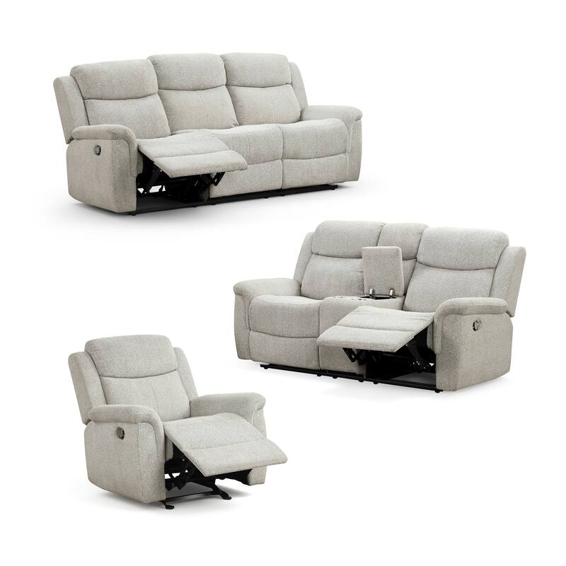 Furniture of America Gulid Modern 3-Piece Light Grey Padded Reclining Sofa Set