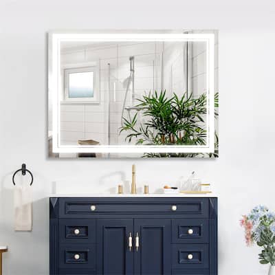 LED Lighted Bathroom Mirror with 3 Colors Light Touch Button Anti-Fog