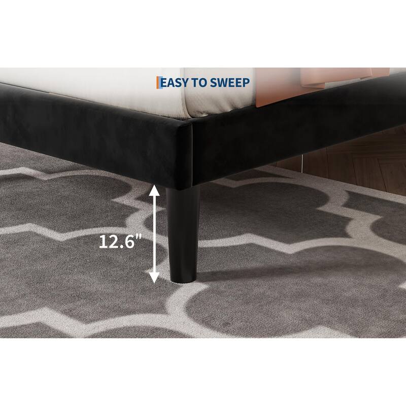 Bed Frames, Velvet Upholstered Bed Frame with Vertical Channel Tufted & Sturdy Wood Slats