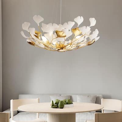 KAYLA Ceramic Ginkgo Leaf 8 -Light L40 Inch Chandelier
