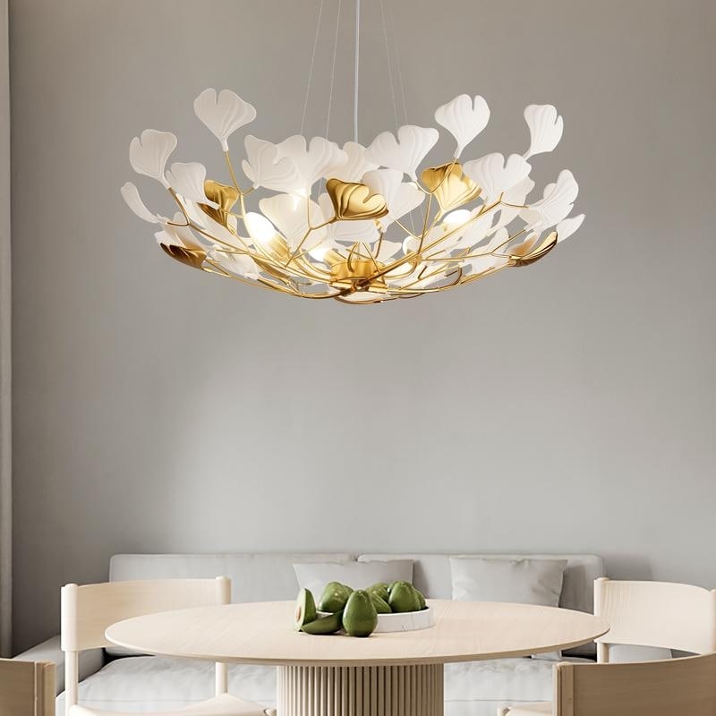 KAYLA Ceramic Ginkgo Leaf 8 -Light L40 Inch Chandelier