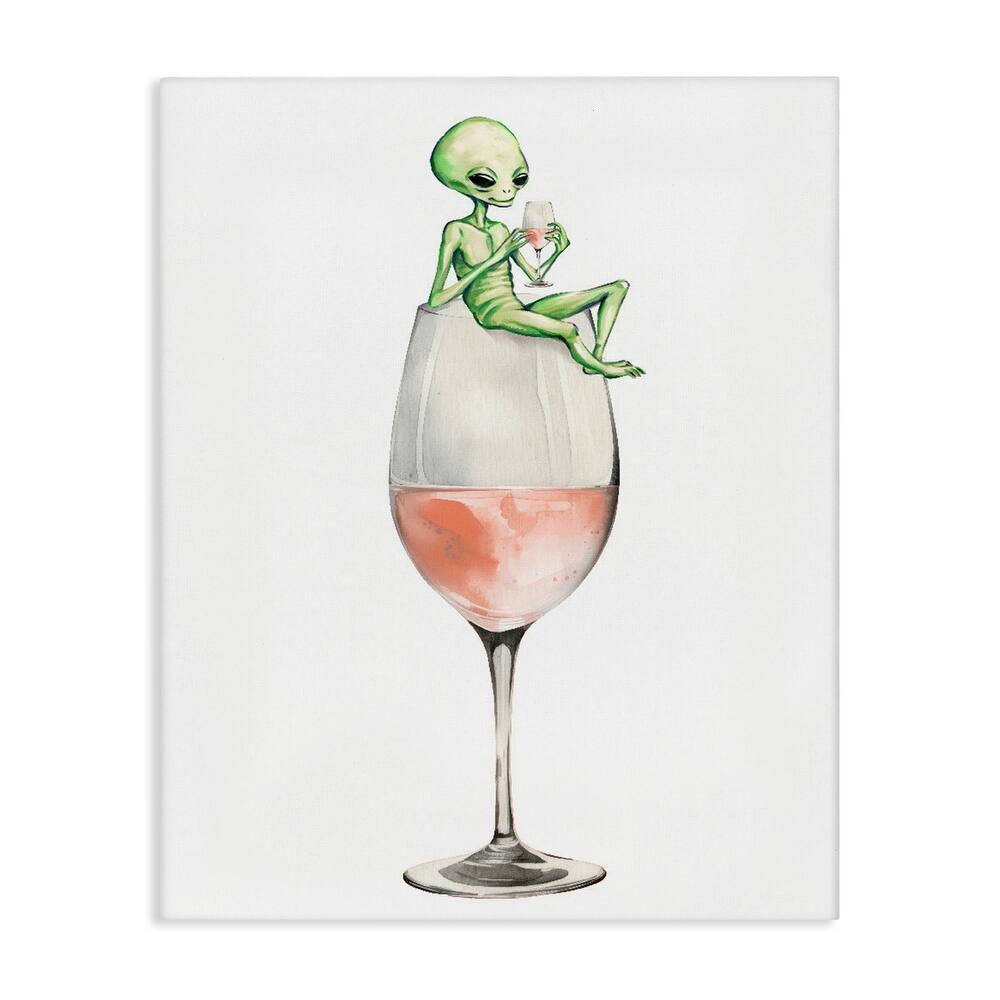 Stupell Lounging Alien on Wine Glass Canvas Wall Art Design By Lil' Rue