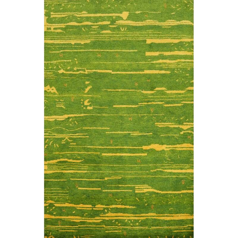 Hand Knotted Oriental 100% Wool Carpet Modern Stripe Green Gabbeh Area Rug - 7' 9'' X 5' 5''