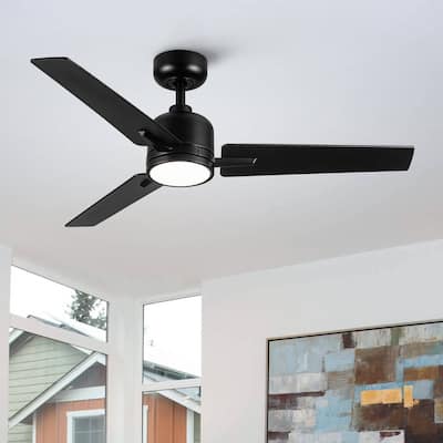 YUHAO Kaleido 48 in. Indoor Matte Black Ceiling Fans with 3-Colors Integrated LED and Dual-Finish Blades