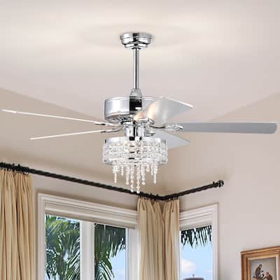 52” Modern Crystal Ceiling Fans with Lights Remote Control, Ceiling Fan with 5 Blade for Living Room, AC Motor, Chrome