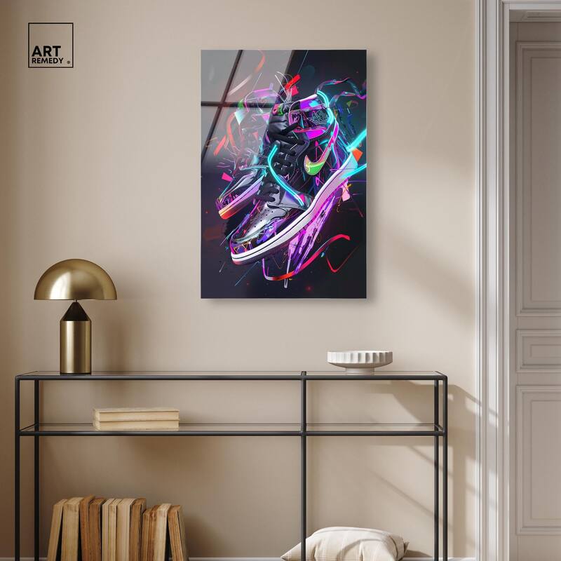 Neon Ribbons Sneakers Acrylic by Art Remedy, Ready to Hang