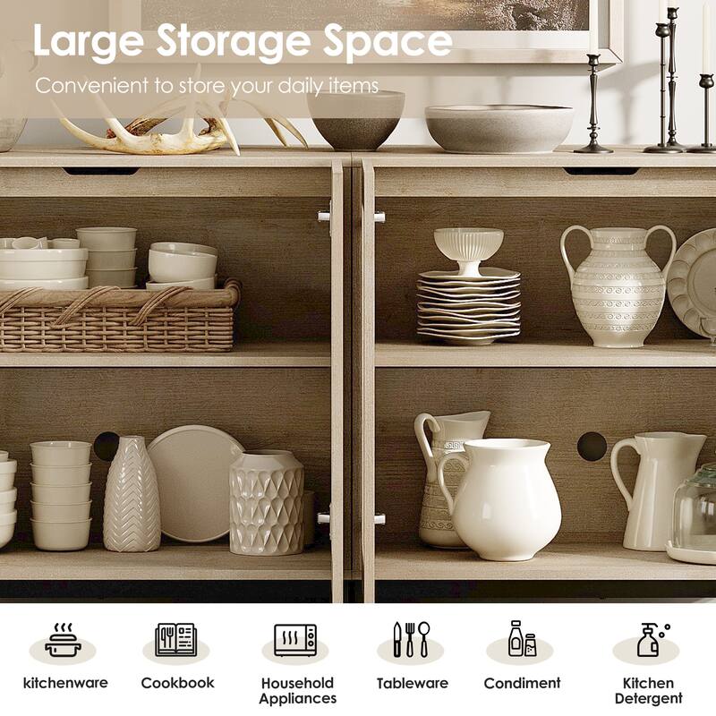 WAMPAT 3 in 1 Modern Sideboard with Glass Doors and 3 Drawers, Coffee Bar Cabinet for Kitchen