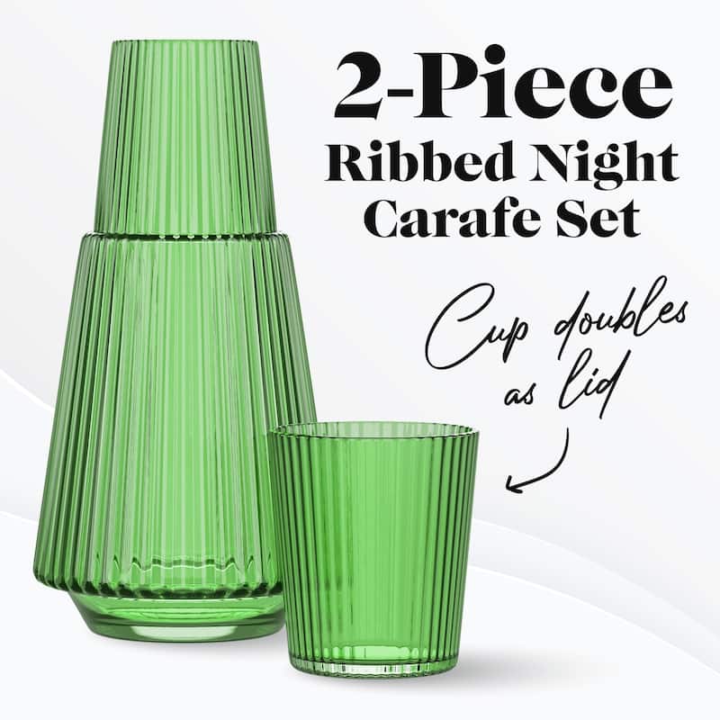 American Atelier Vintage Bedside Water Ribbed Carafe with Lid Tumbler