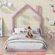 preview thumbnail 6 of 4, Metal Floor Bed with House-shaped Headboard Pink