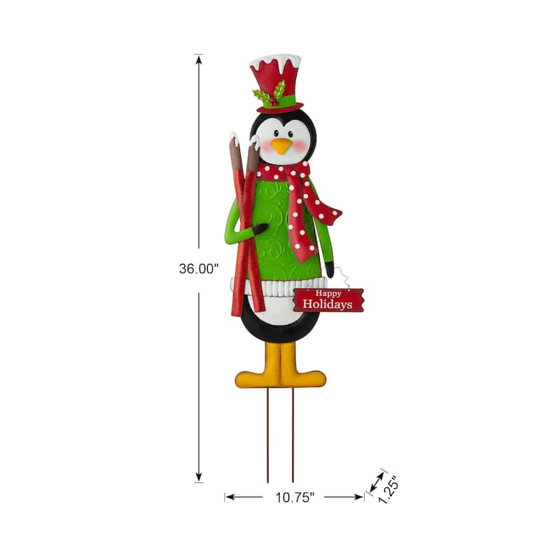 Glitzhome 36"H Christmas Metal Penguin Nutcracker Yardstake Standing Sign Wall Decor