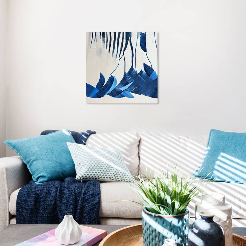 Wynwood Studio Abstract Blue Petal Cascade Blue and Tropical Wall Art Canvas Print - 20 x 20