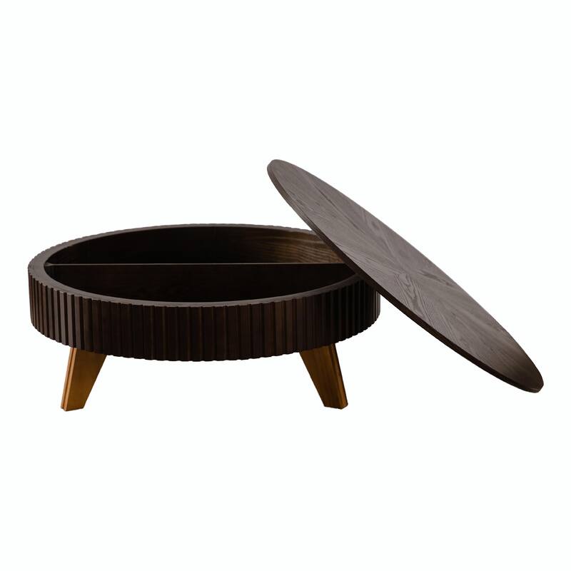 Retro Round Coffee Table with Storage