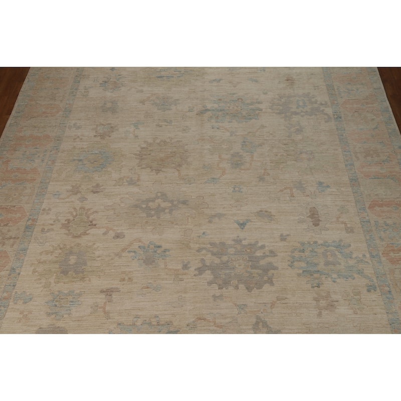 Vegetable Dye Floral Oushak Turkish Large Rug Hand-Knotted Wool Carpet - 9'10"x 14'0"