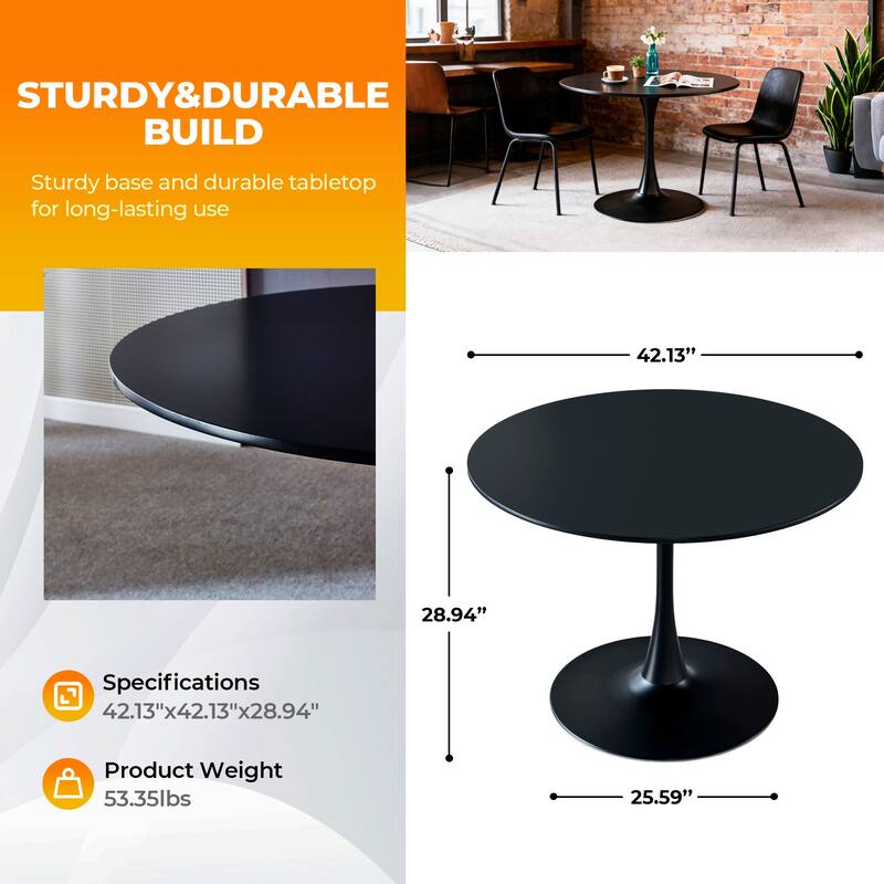 Round Dining Table for 2-4 People, Circle Kitchen Table with MDF Top & Metal Base, Mid-Century Leisure Table, Coffee Table