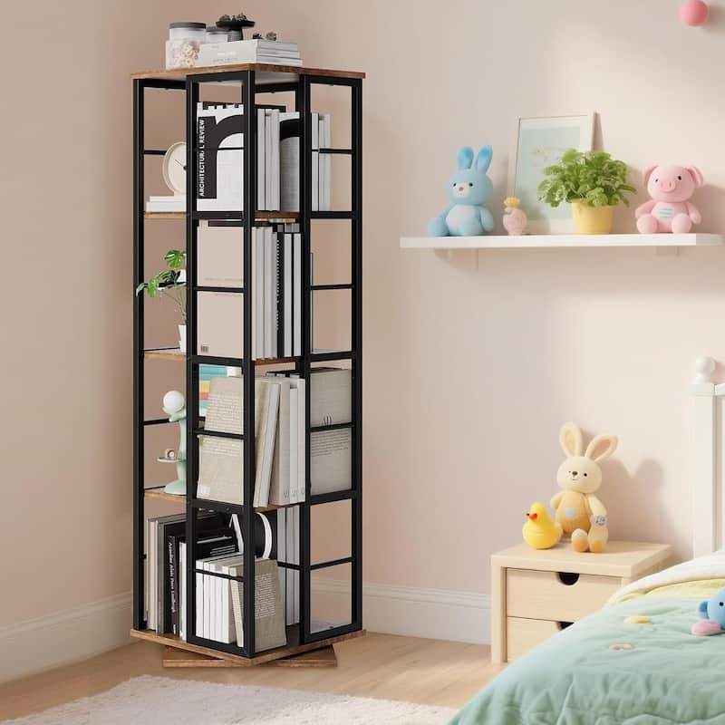 4-Tier 360° Narrow Rotating Bookshelf, Standing Book Storage Organizer