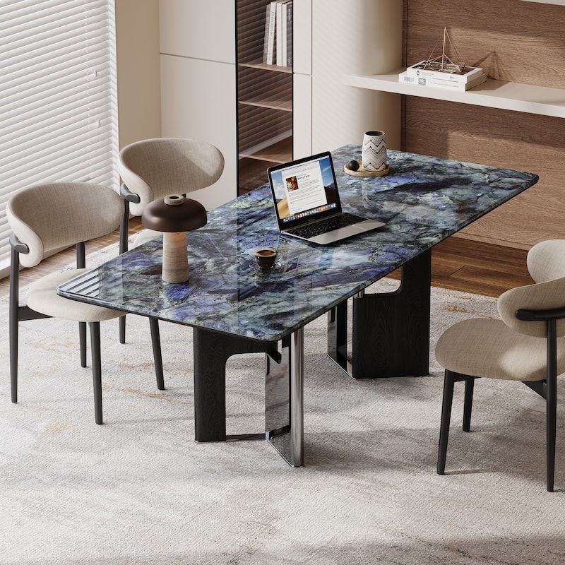 79” Modern Desk – Faux Marble Top & Solid Wood Legs For Office/study - Blue